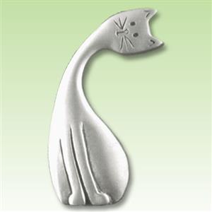 Cat leaning over pewter pin